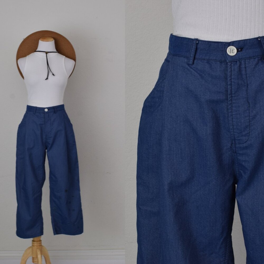 Lightweight Pleated Straight Leg Blue Pants‎ by Plain-Me